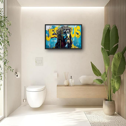 Banksy Jesus Large Wall Art Graffiti Framed Wall Decor for Living Room Pop Street Pictures Oversized Canvas Print Painting Modern Extra Large Framed Artwork for Bedroom Office 36"x24"