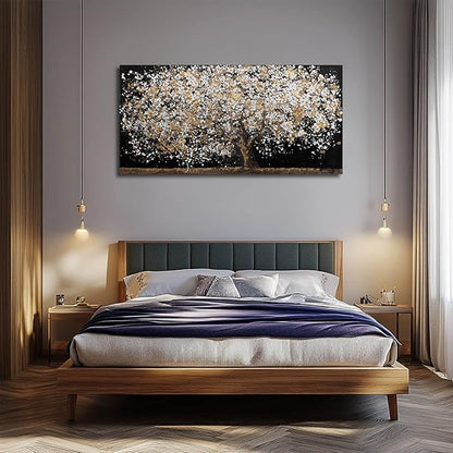 Gold Wall Decor Black Art Tree Wall Art for Living Room Canvas Painting Canvas Pistures Framed Modern Artwork for Home Kitchen 24"x48"