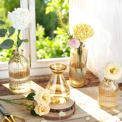 Amber Glass Bud Vases Set of 36, Mini Flower Vase for Centerpieces, Small Gold Bud Vases in Bulk for Wedding Decorations, Vintage Vase for Table, Recepetion, Home Décor