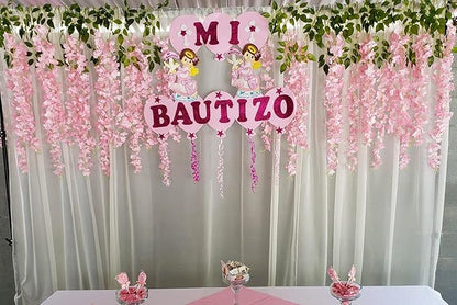 Artificial Wisteria Hanging Flowers Fake Wisteria Flower Garland Silk Vines Rattan Decor for Home Wedding Arch Wall Garden Greenery Bedroom Outdoor Office Party Decoration (24, Light Pink)