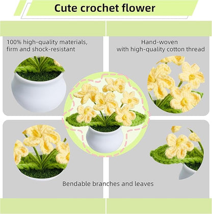 Knitting Crochet Flowers Cute Handmade Yellow Flower Plants Gifts for Women Teacher's Day Birthday Anniversary Valentines Christmas Decor for Car Dashboard Home Office Desk Accessories Things
