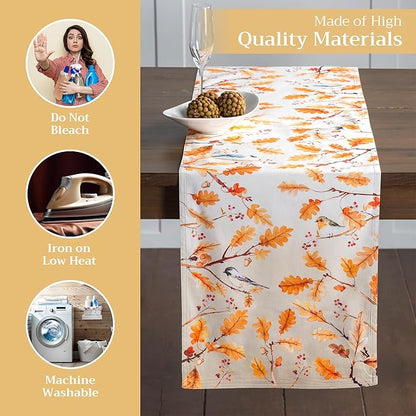 Maison d' Hermine Table Runner 100% Cotton Double Layer Table Runners 72 inches Long for Thanksgiving Christmas Decorations Home Kitchen Dining Party Wedding (Oak Leaves, 14.5" x 72")