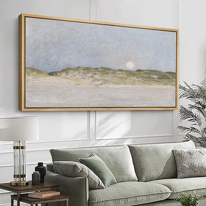 SIGNFORD Extra Large Framed Canvas Print Wall Art Serene Landscape Moonrise Over Hills Illustrations Modern Art Relax/Calm Warm for Living Room, Bedroom, Office - 60"x30"