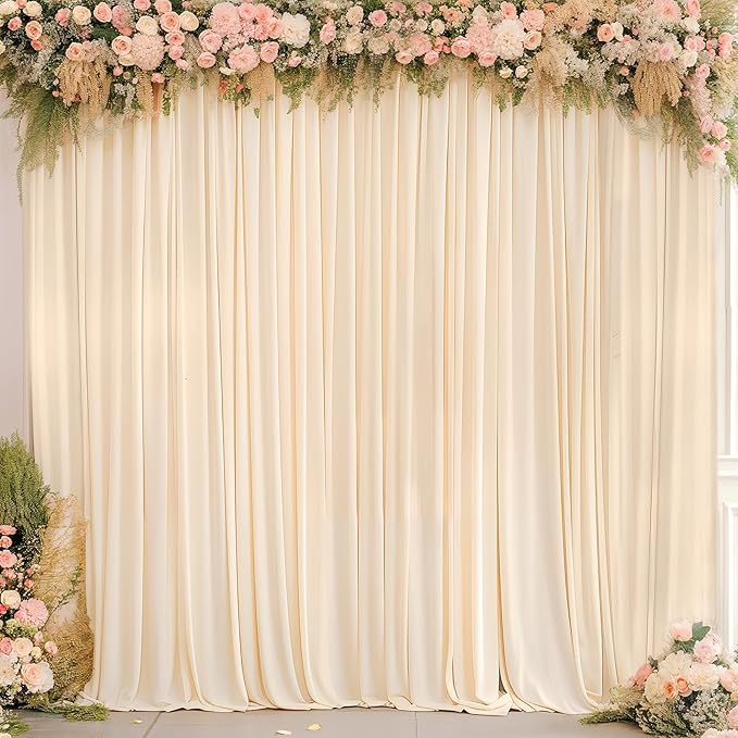 Champagne Backdrop Curtains 8 Panels - Wrinkle-Free Polyester Photography Drapes for Baby Shower & Birthday Party - 32 X 10FT
