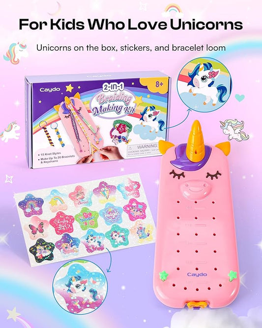 Caydo Bracelet Maker, Unicorn Friendship Bracelet Making Kit for Girls 8-12 Years Old Birthday Christmas Gifts, 2 in 1 Bracelet Keychain Kits for Kids DIY Arts and Crafts Toy for Ages 8+
