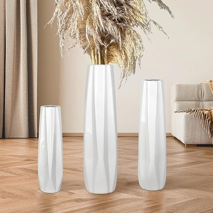 Ceramic Floor Large Vase 17.7 Inches Tall,White Modern Flower Tall Vases for Office, Home,Farmhouse,Living Room Décor,Simple Origami Design Fall Decorative Porcelain Flower Arrangement Vase Ideal Gift