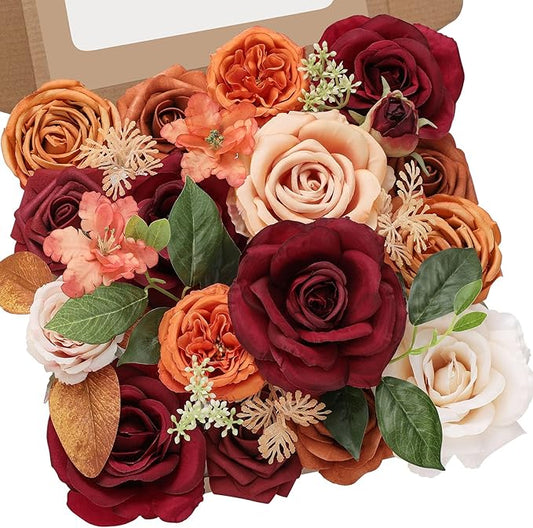 Serwalin Artificial Fall Flowers, Fake Silk Flowers Cake Flowers Roses Orange Flowers for DIY Wedding Decoration Arrangements Party Decorations Baby Shower Fall Home Decor