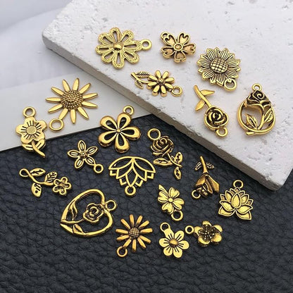 WOCRAFT 60pcs Antique Gold Flowers Bracelet Charms for Jewelry Making Sets DIY Necklace Bracelet Keychain Crafting Charms Kit Craft Supplies (SN876)