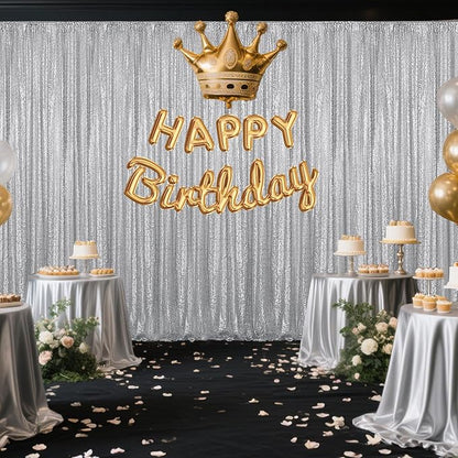 Silver Sequin Backdrop Curtain 2 Pieces 2FTx8FT Glitter Photography Backdrop for Party Wedding Birthday Christmas Decorations