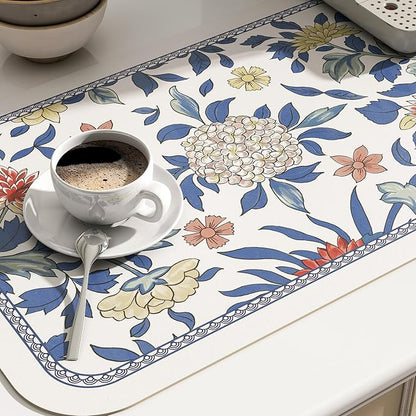 patdrea Blue Floral Rectangular PVC Placemats, Pack of 6, Waterproof Insulation, Soft and Durable, Suitable for Dining Table, Kitchen and Coffee Table Decoration,12"*17"