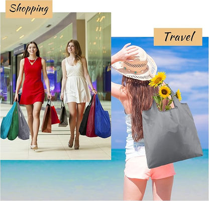 BeeGreen Foldable Travel Bag Reusable Gifts Bags - Reusable Grocery Bags Large Holiday Gifts Cloth Tote With Handles - Bulk Reusable Shopping Bags for Women (Beach Storage Washable Collapsible)