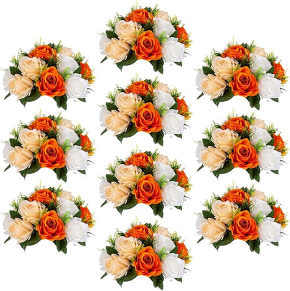 Sziqiqi Orange Fake Flowers for Fall Decoration Kissing Flower Balls for Wedding Centerpieces Tables Flower Centerpiece Arrangement for Party Festival