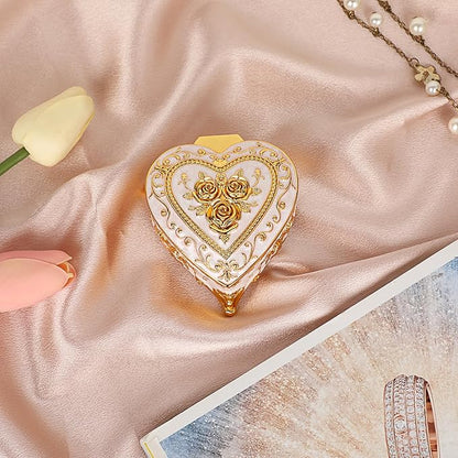 Hipiwe Vintage Metal Jewelry Box - Heart Shape Trinket Organizer Ring Box Case with Rose Pattern Jewelry Storage Box for Ring Earrings Necklace, Gift for Women