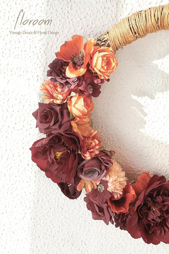Floroom Mini Artificial Flower Heads Burnt Orange & Burgundy Fake Peony Daisy Rose Multicolor Small Faux Silk Flower Heads for Cake Craft Garland Wedding Party Graduation Cap DIY Home Decoration