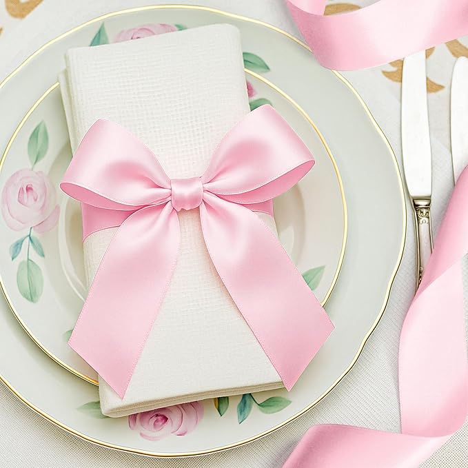 Fullive 1 1/2 Inch Pink Ribbon, 30 Yards Pink Ribbon for Gift Wrapping, Polyester Satin Mothers Day Ribbons for Wedding Baby Shower Valentines Day Decorations DIY Bows Breast Cancer Awareness Crafts