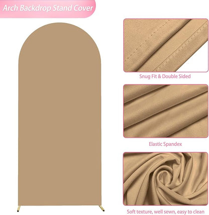 Wokceer 6FT Wedding Arch Backdrop Cover Spandex Fitted Wedding Arch Stand Covers Round Top Chiara Backdrop Cover for Birthday Party Ceremony Banquet Decoration Khaki