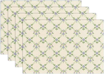 Floral Placemats Set of 4, Greenery Table Mat for Home Kitchen, Restaurants, Outdoor Linen Washable Place Mats 12x18 inch Party Event Dining Decoration-02
