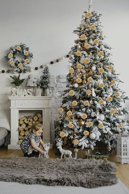 30 PCS Gold Artificial Flowers Glitter Roses Artificial Roses 2.17 in Foam Fake Flowers with Stem for Wedding Home Party DIY Bridal Bouquet Centerpieces Decor(Gold)