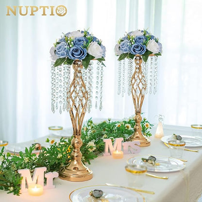 NUPTIO Wedding Floral Centerpieces for Tables: 6 Pcs Dusty Blue & White Fake Flower Ball for Weddings Party - Artificial Rose Arrangements for Birthday Bridal Shower Decorations