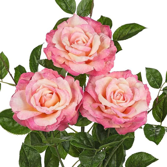 Hollyone 3Pcs Light Pink Roses Artificial Flowers Bouquets 26.3" Fake Flower Arrangements Silk Flowers Rose with Long Stem Floral Branch Faux Roses Flowers for DIY Table Centerpieces Home Decor