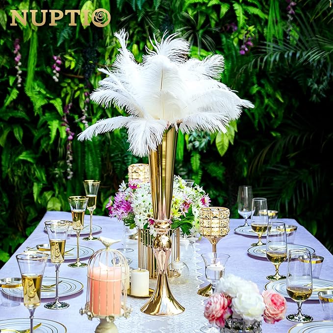 NUPTIO Gold Tall Centerpiece Table: 21.9" Trumpet Vases for Wedding Metal Flower Stand for Party Decorations Set of 10