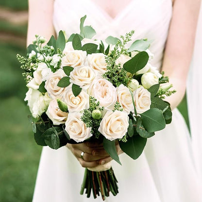 Mocoosy 50Pcs Rose Artificial Flowers, Cream White Fake Roses for Decorations, Real Touch Beige Foam Rose Bulk with Stems DIY Wedding Bouquets Floral Arrangements Bridal Shower Party Home Table Decor