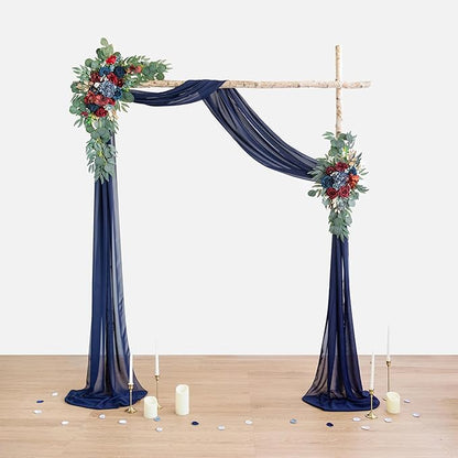 ponatia Artificial Navy Blue Wedding Arch Flowers Kit, Burgundy Flowers with 26Ft Navy Blue Arch Draping Fabric, Flowers for Wedding Arch Ceremony Reception Backdrop Decoration