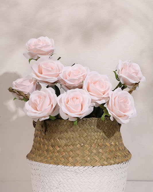 DuHouse 10pcs Fake Roses Artificial Silk Flowers Long Stems Bouquet for Arrangement Wedding Centerpiece Party Home Kitchen Decor(Blush)