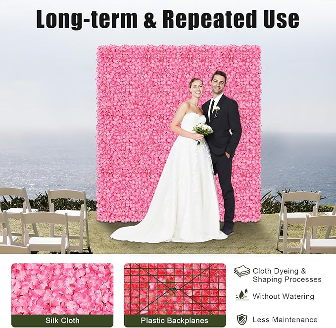 10 PCS Flower Wall Panel 24" x 16" Artificial Flowers Wall Decoration Decorative Hydrangea Flower Panels Walls for Home Party Wedding Christmas Festival Photo Backgdrop Decor (10 PCS, Pink)