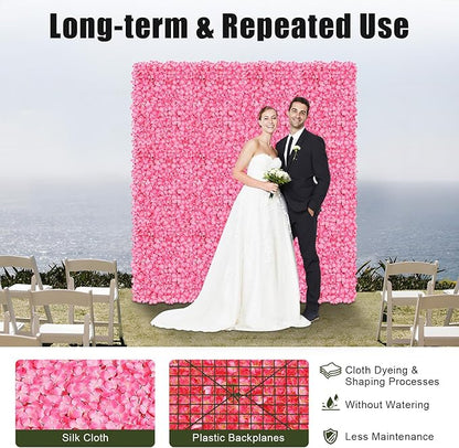 10 PCS Flower Wall Panel 24" x 16" Artificial Flowers Wall Decoration Decorative Hydrangea Flower Panels Walls for Home Party Wedding Christmas Festival Photo Backgdrop Decor (10 PCS, Pink)