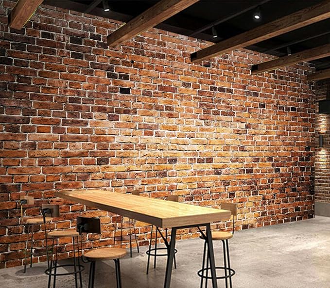 Eierme-Close-up of a Brick Wall Background with Strong Texture Peel and Stick 90" x 67"