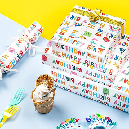 WRAPAHOLIC 30 Inch Birthday Wrapping Paper Roll - Happy Birthday Wrapping Paper for Holiday, Party, Baby Shower - 30 Inch x 33 Feet