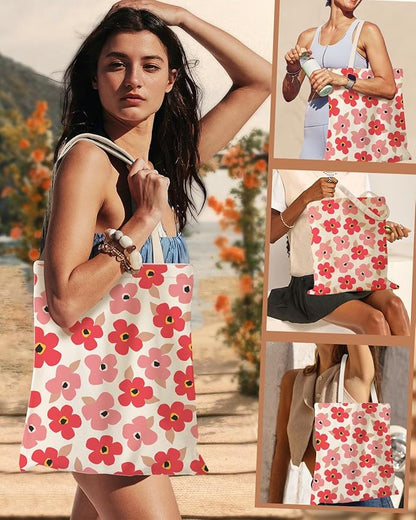 Aesthetic Canvas Tote Bag with Inner Pocket for Women, Cloth Cotton Totes Bag with Pattern for Shopping, Gym
