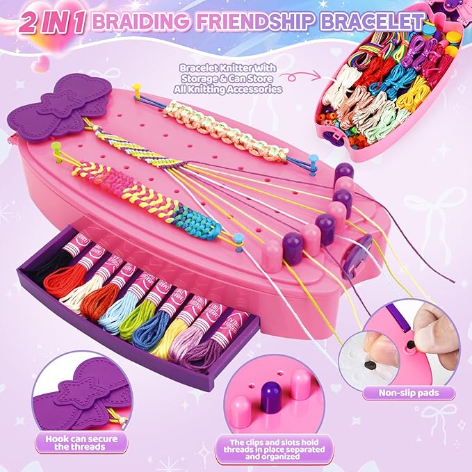 OCHIDO 2 in 1 Friendship Bracelet Kit, Bracelet Making Kit for Girls, Arts and Crafts for Kids Ages 8-12, DIY String Bracelet Maker, Birthday Christmas Gift for Girl 6 7 9 10 11 12+ Year Old
