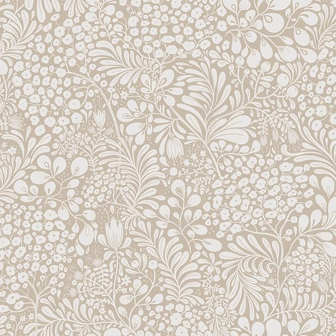 Heroad Peel and Stick Wallpaper Boho Beige Contact Paper Floral Wall Paper Removable Self Adhesive Wallpaper for Cabinet Bedroom Living Room Entryway Walls Bathroom Waterproof Vinyl Roll 17.3''x78.7''