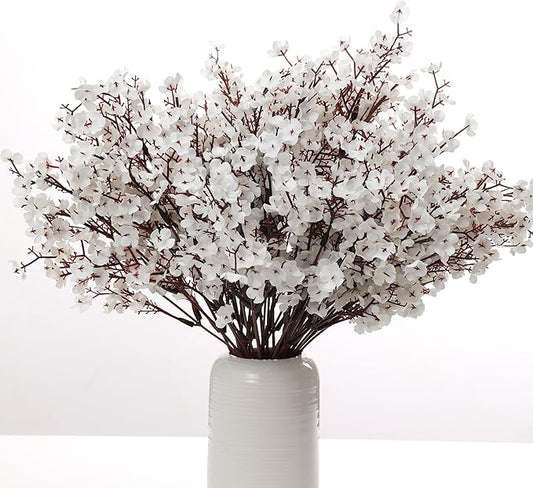 6PCS Artificial Baby Breath Flowers Fake Silk Real Touch DIY Floral Bouquets Decor Wedding Party Decoration Arrangements(White)