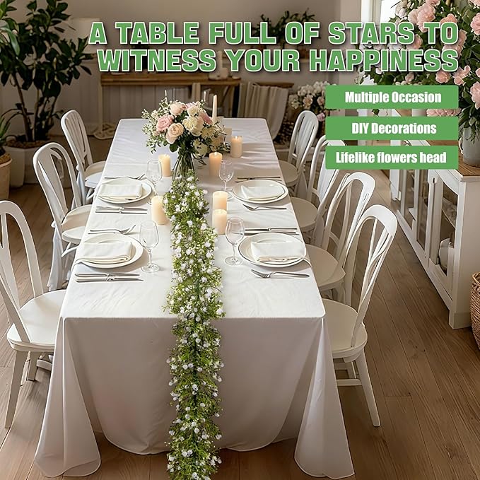 2 Pcs 5.9Ft Artificial Baby's Breath Garland Vine, 162 Branches Real Touch Faux Gypsophila Vines, White Fake Hanging Flowers for Wedding Arch, Home Decor, Baby Shower, New Year Party Decoration