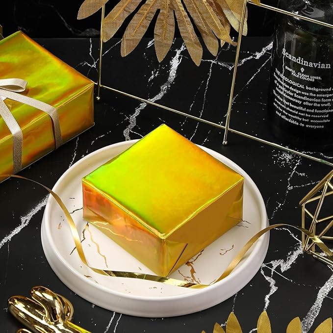LeZakaa Gold Wrapping Paper Roll, Holographic Iridescent Wrapping Paper for Birthday, Chritsmas, Wedding, Holiday, Large Roll, 30 inches x 32.8 Feet (92.9 sq.ft.)