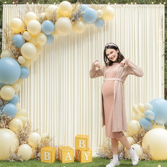 Ivory Backdrop Curtain 2 Panels-Wrinkle-Free Beige Curtains Polyester Photography Drapes for Wedding Party Baby Shower Photo Background Decorations- 8 X10FT (Ivory)