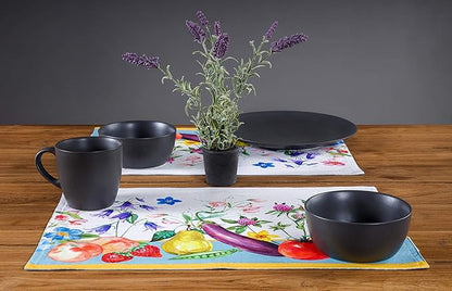 Maison d' Hermine Placemats Set of 4 100% Cotton Washable Cloth Place Mats, Reusable Table Mats for Kitchen Dining Decoration, Party, Restaurant Spring/Summer (Happy Florals - High Summer, 13" x 19")