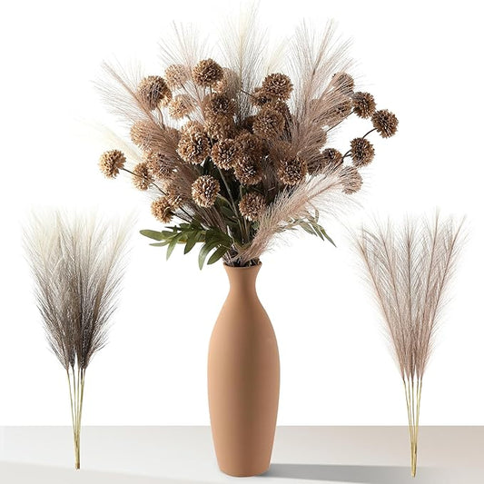 Faux Fall Flowers for Vase Fake Mums Artificial 10 Stems +10 Branches Pampas Grass,Long Stems Silk Flowers Home Decor,Faux Floral Pompon Balls For Table,Halloween Centerpieces,Wedding Arrangements