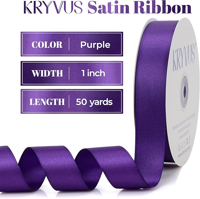 Purple Satin Ribbon, Double Faced 1 Inch X 50 Yards Purple Ribbon, Premium Satin Ribbon for Gift Wrapping, Crafts, Hair Bow Making, Sewing, Flower Bouquet, Wedding Party Decor