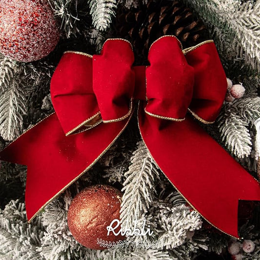 Ribbli Red Velvet Wired Ribbon 4 Inch Luxury Matte Velvet Christmas Ribbon for Gift Wrapping Christmas Tree Decoration Crafts Wreaths Supplies -10 Yards