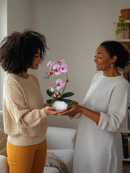 Forlaoers 17" White Fake Orchid in Vase Artificial Orchids That Look Real with Pot Artificial Flowers for Home Decor Indoor Office Bathroom Decoration Table Centerpieces