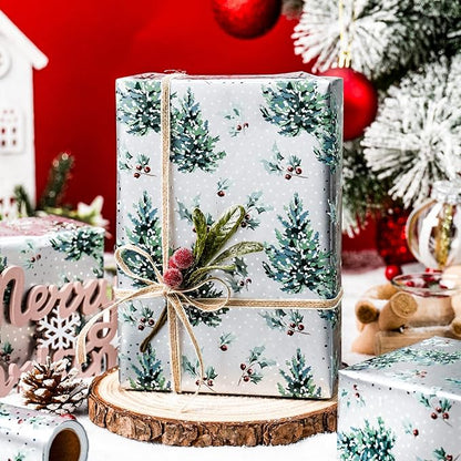 MAYPLUSS Christmas Wrapping Paper Roll - 17 Inch X 33 Feet - Metallic Gift Wrapping Paper Christmas Tree Holly Reversible Red for Holiday Party New Year Kids