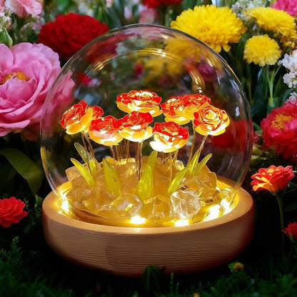 Rose in A Glass Dome Night Light - Valentines Day Gifts for Her, Birthday Gifts for Women, Battery-Powered
