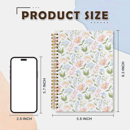VIIJJUE Floral Notebook, Flower Journals for Writing, Hardcover Spiral Notebooks, 5.5x8.3 Inch