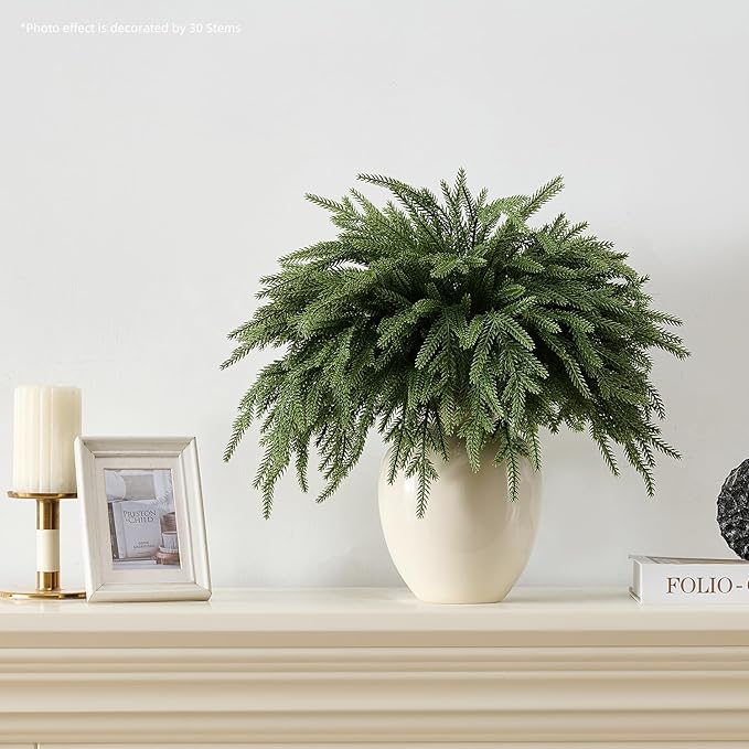 12Pcs 18'' Norfolk Pine Stems Realistic, Lifelike Christmas Greenery Pine Branches for DIY Wreaths, Vase Fillers, Indoor Outdoor Decor, Real Touch Christmas Decorations for Table, Mantle