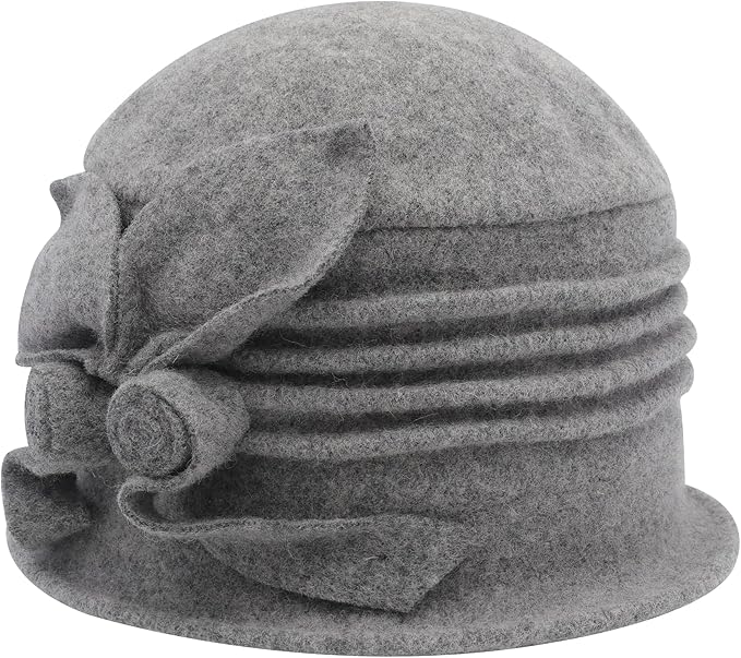 ZLYC Women Wool Cloche Bucket Hat 1920s Vintage Dress Winter Hats with Flower Accent