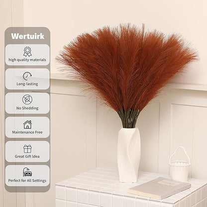 Burnt Orange Pampas Grass - 30pcs 24 Inch Artificial Pampas Grass Decor, Tall Pampas Grass for Floor Vase, Table Centerpieces, Wedding, Party and Fall Decor (Burnt Orange, 30 Pieces)